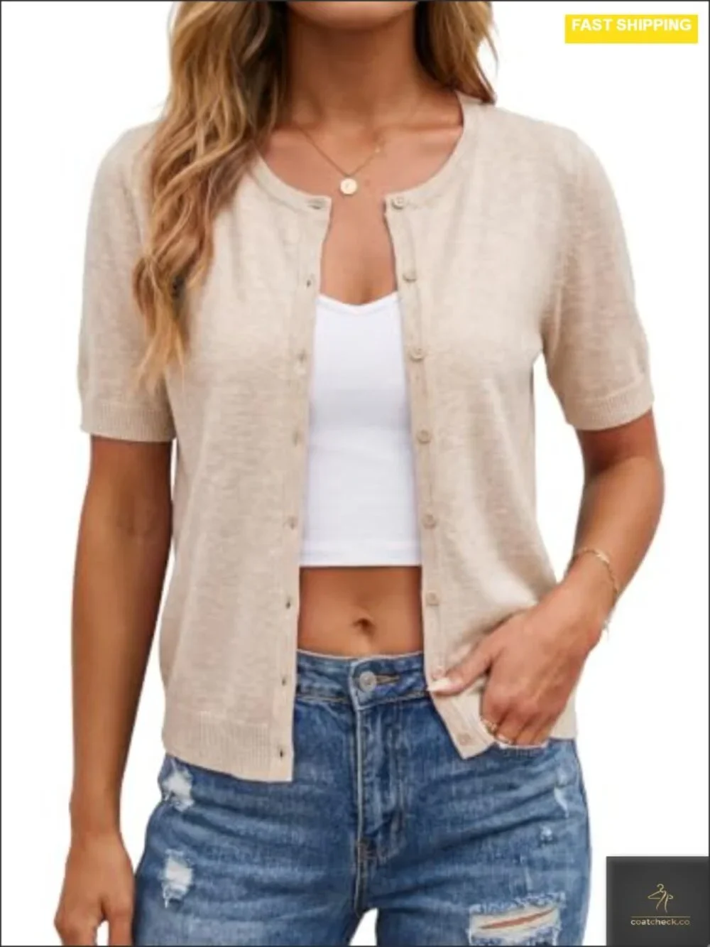 Wool Blend Cropped Short Sleeve Cardigan Lightweight Summer Office